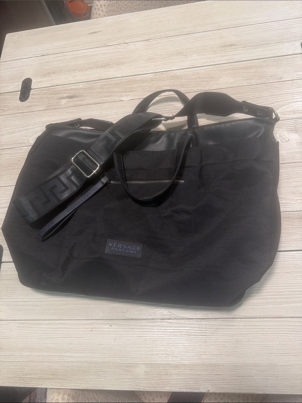 Versace Jeans Collection Black Travel Duffel with Signature Strap